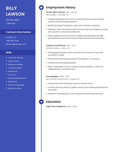 Street Light Cleaner Resume