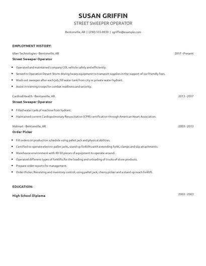 Street Sweeper Operator Resume