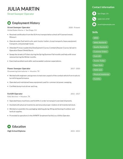 Street Sweeper Operator Resume