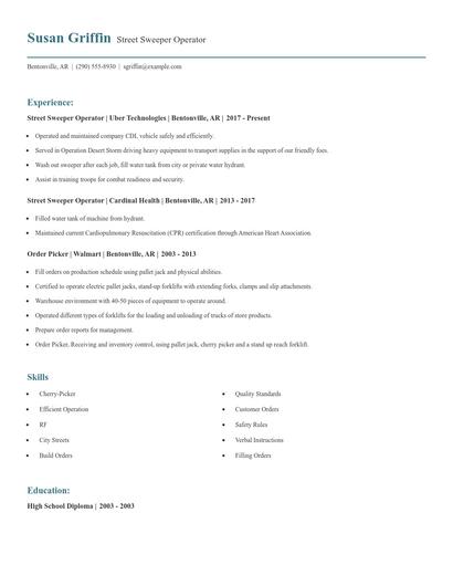 Street Sweeper Operator Resume