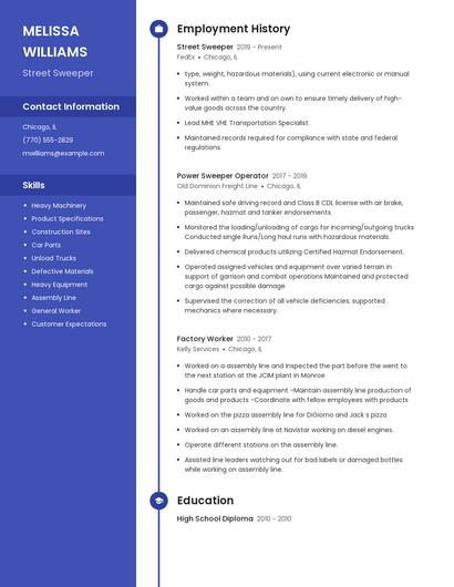 Street Sweeper Resume