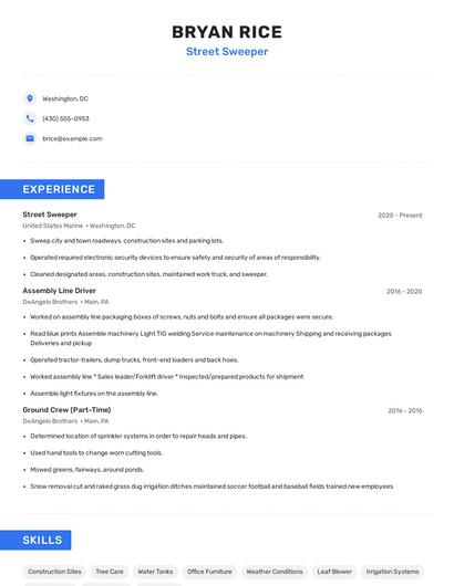 Street Sweeper Resume