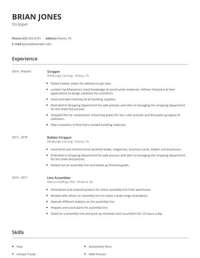 Stripper Resume