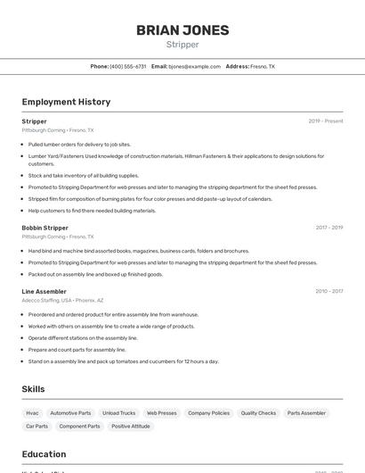 Stripper Resume