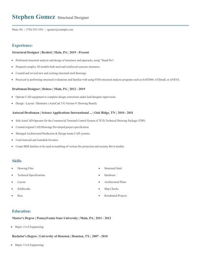 Structural Designer Resume