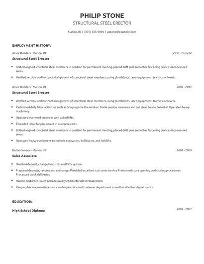 Structural Steel Erector Resume