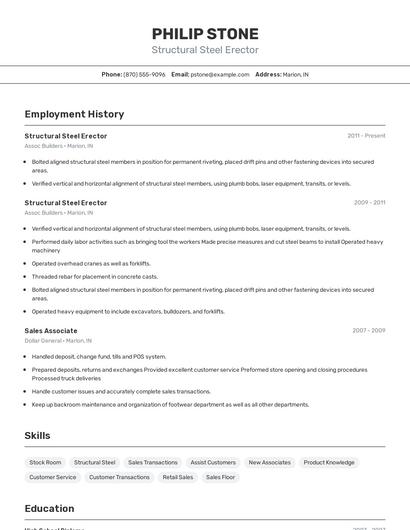 Structural Steel Erector Resume