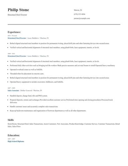 Structural Steel Erector Resume
