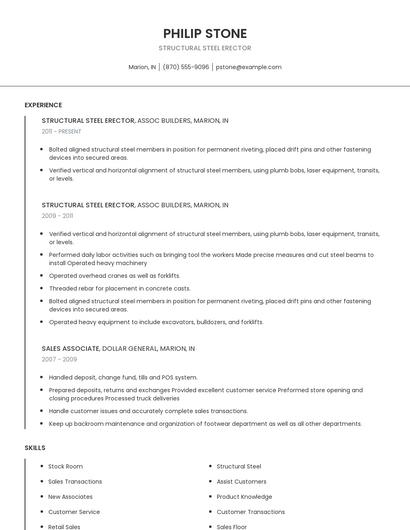 Structural Steel Erector Resume