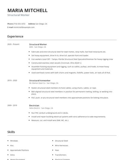 Structural Worker Resume