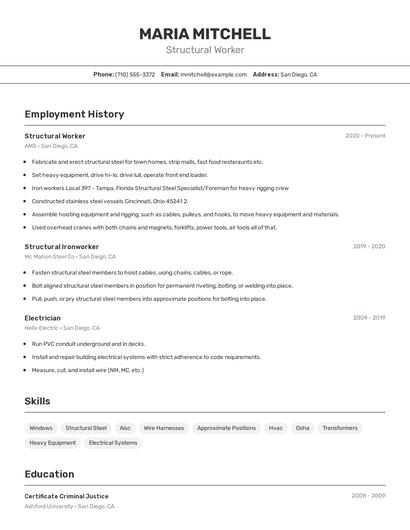 Structural Worker Resume
