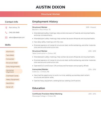 Structural Worker Resume