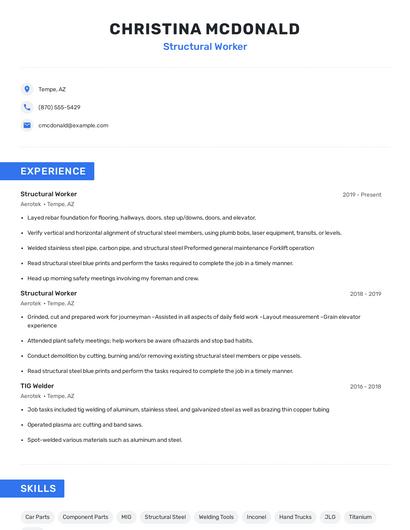 Structural Worker Resume