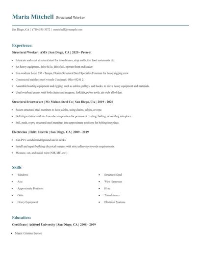Structural Worker Resume