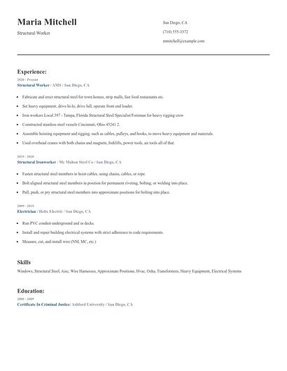 Structural Worker Resume