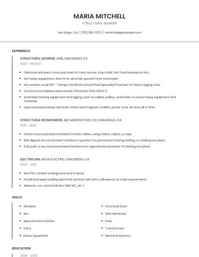 Structural Worker Resume