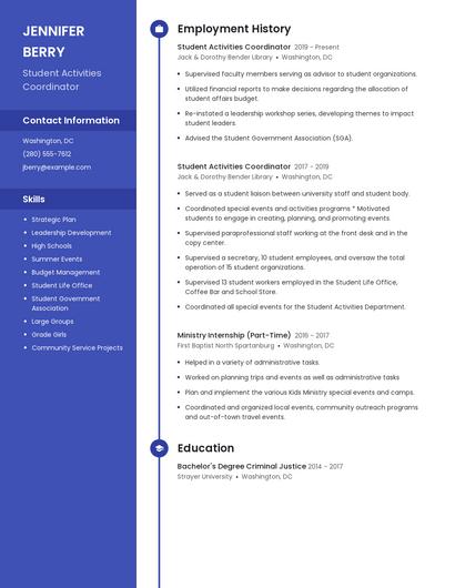 Student Activities Coordinator Resume