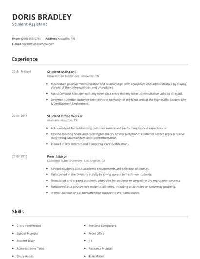 Student Assistant Resume