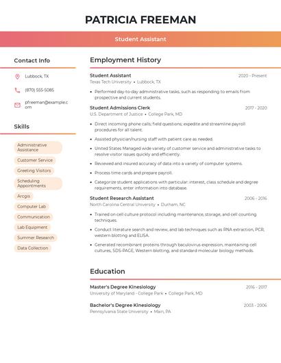 Student Assistant Resume