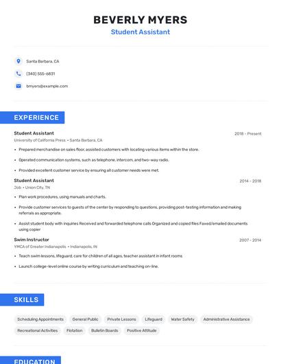 Student Assistant Resume