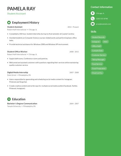 Student Assistant Resume