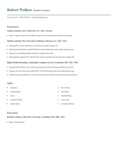Student Assistant Resume