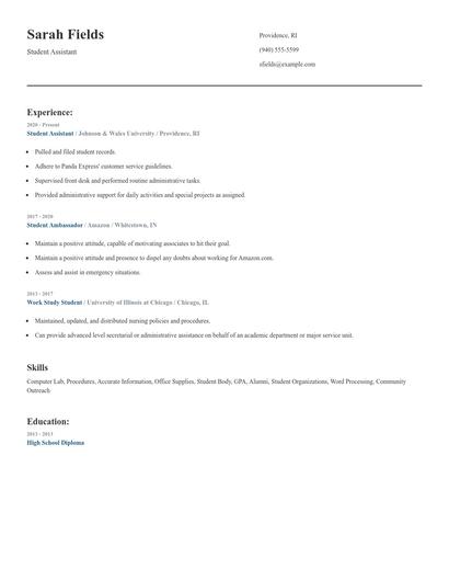 Student Assistant Resume