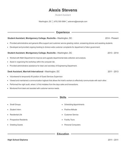 Student Assistant Resume