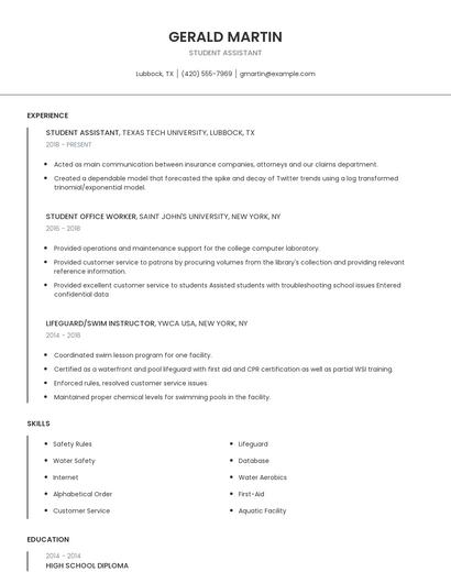 Student Assistant Resume