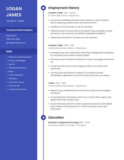 Student Caller Resume