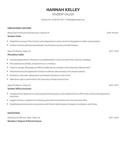 Student Caller Resume