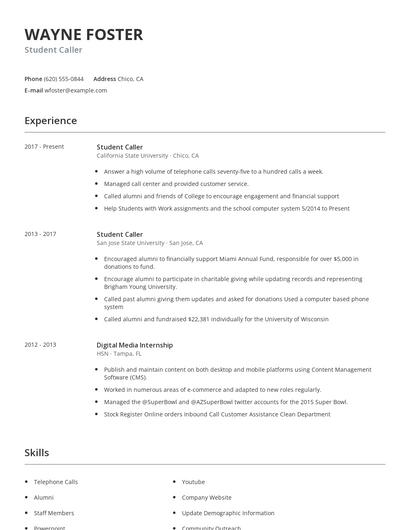 Student Caller Resume
