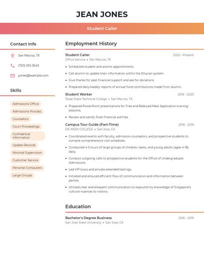 Student Caller Resume