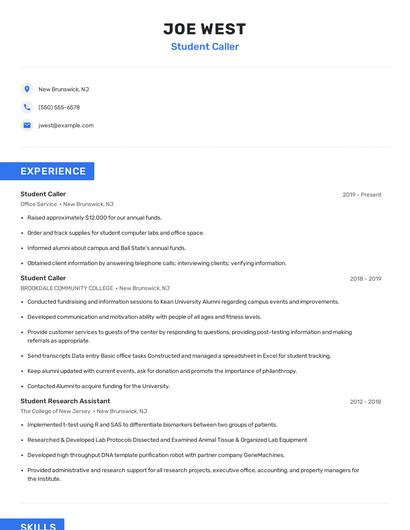Student Caller Resume