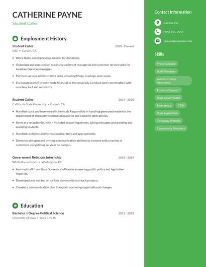 Student Caller Resume