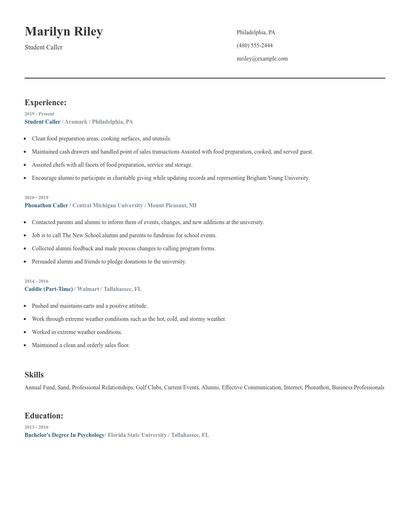 Student Caller Resume