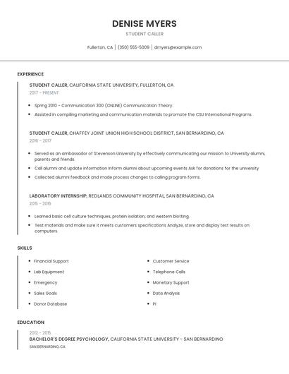 Student Caller Resume