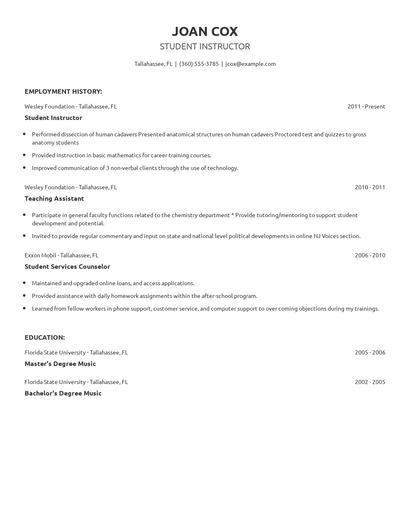Student Instructor Resume