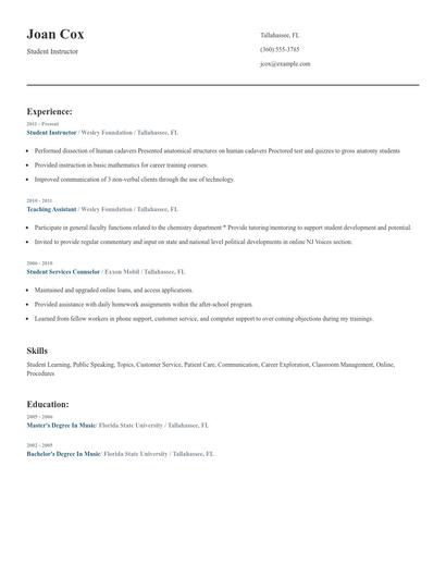 Student Instructor Resume