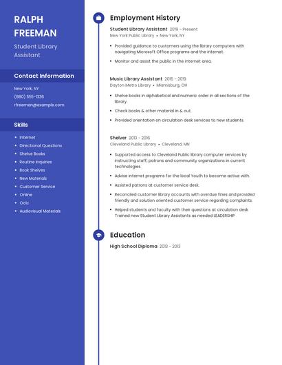Student Library Assistant Resume