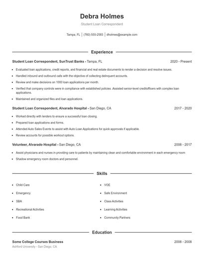 Student Loan Correspondent Resume