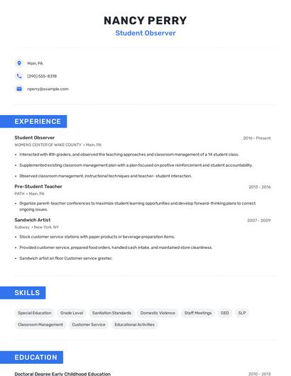 Student Observer Resume