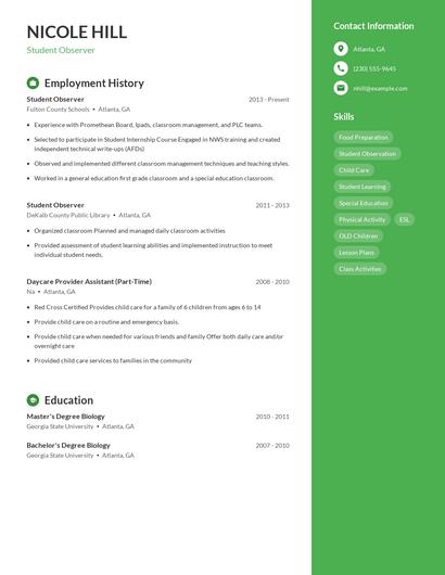 Student Observer Resume