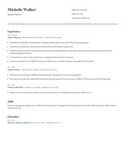 Student Observer Resume