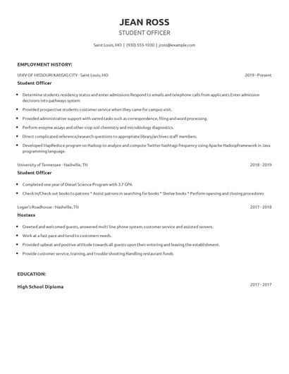 Student Officer Resume