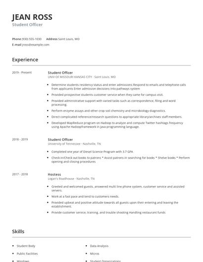 Student Officer Resume
