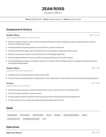 Student Officer Resume