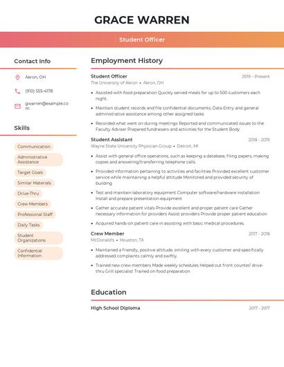 Student Officer Resume