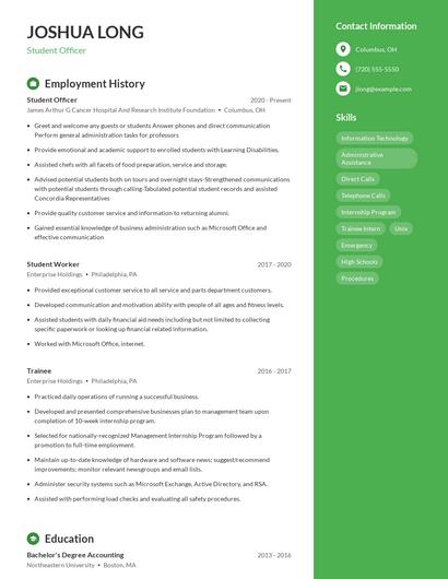 Student Officer Resume