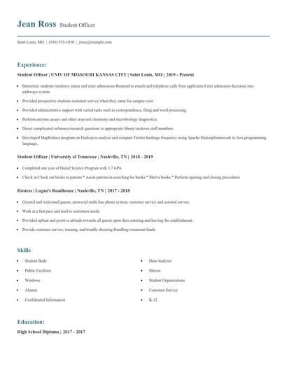 Student Officer Resume